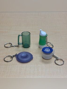 Lot of 4: VTG Mini Tupperware Keychains Flat-Out, Bottle, MixNStor, Deluxe Mug